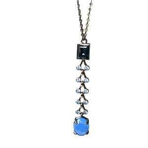 GIVENCHY Blue Crystal & Glass Cabochon Gunmetal Black Women’s Necklace Jewelry